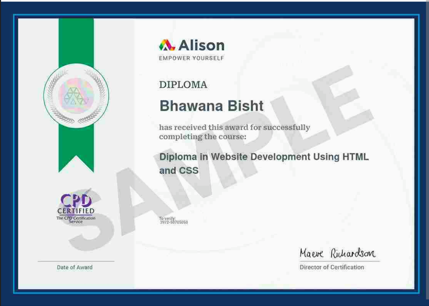 Diploma In website Development using HTML and CSS